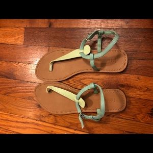 Blue and green strappy sandals